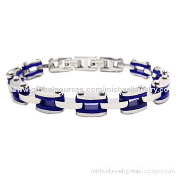 Stainless Steel Bracelets with Dark Blue Rubber, Healthy and Fashionable